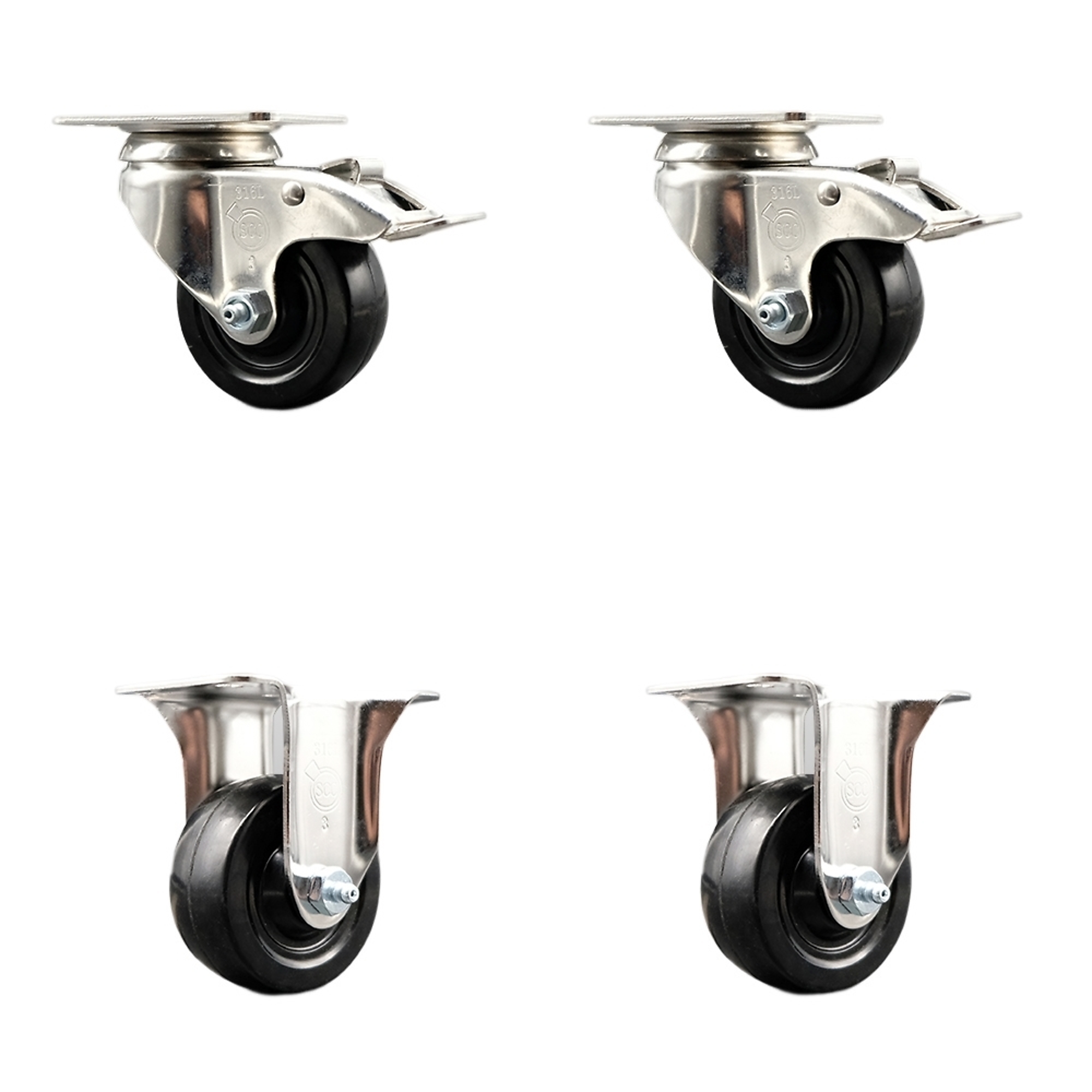 Service Caster, 3 1/2in. x 1 1/4in. Plate Casters, Wheel Diameter 3.5 in, Caster Type Swivel, Package (qty.) 4, Model# SCC-SS316TTL20S3514-SRS-2-R-2